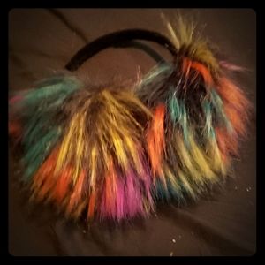 Rainbow fuzzy earmuffs